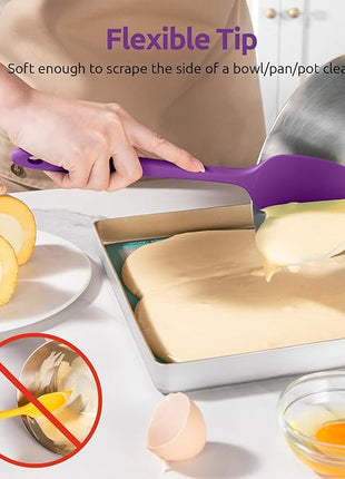 U-Taste Silicone Spatula Set: 600ºF High Heat Resistant, Seamless Food Grade Flexible Rubber Kitchen Cooking Mixing Baking Scraper for Nonstick Cookware Set of 3 (Purple)