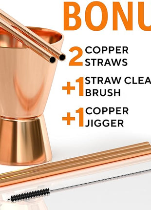 Benicci Moscow Mule Copper Mugs - Set of 2, 100% HANDCRAFTED - Food Safe Pure Copper Solid Mugs - 16 oz Gift Set with Premium Quality Cocktail Straws, Straw Cleaning Brush and Jigger!