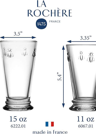 La Rochere Napoleon Bee Double Old Fashioned Tumbler Set of 6 – La Rochere Bee Glassware Sets – Fancy Glassware Drinking Glasses (15 oz)