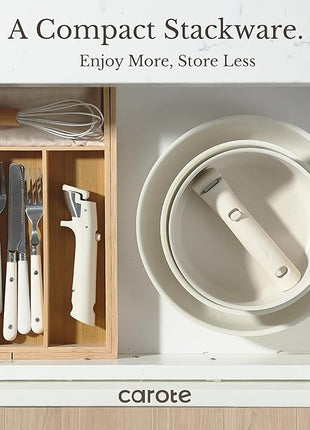 CAROTE 17pcs Pots and Pans Set, Nonstick Cookware Set Detachable Handle, Induction Kitchen Cookware Sets Non Stick with Removable Handle, RV Cookware Set, Oven Safe