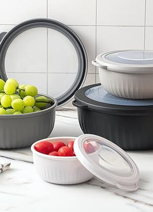 COOK WITH COLOR Prep Bowls with Lids- Wide and Deep Nesting Plastic Small Mixing Bowl Set with Lids, 8 Piece Set - Wide Bowls, Black/White