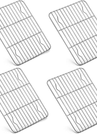 P&P CHEF Baking Cooling Rack Set for Cooking Roasting, 4-Piece Stainless Steel Wire Racks for Oven Use, Healthy & Dishwasher Safe, Rectangle, 8.6 Inch