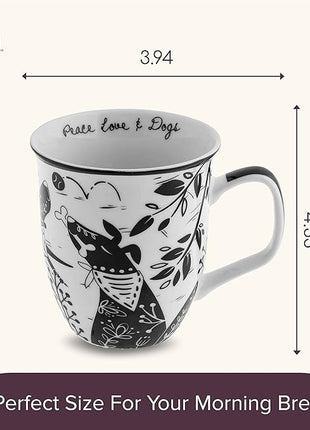 Karma Gifts 16 oz Black and White Boho Mug Dog - Cute Coffee and Tea Mug - Ceramic Coffee Mugs for Women and Men