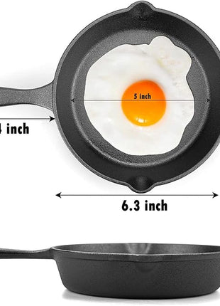 6 Inch Cast Iron Skillet, Frying Pan with Drip-Spouts, Pre-seasoned Oven Safe Cookware, Camping Indoor and Outdoor Cooking, Grill Safe, Restaurant Chef Quality