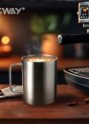 MEWAY 12oz Coffee Mug With Handle,Stainless Steel Insulated Travel Tumblers With Sliding Lid,Double Wall Vacuum Camping Cup for Hot & Cold Drinks Tea (Sliver,Set of 1)