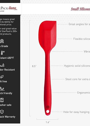 StarPack Basics Small Silicone Spatula (8.5"), High Heat Resistant to 480°F, Hygienic One Piece Design, Non Stick Rubber Cooking Utensil (Cherry Red)