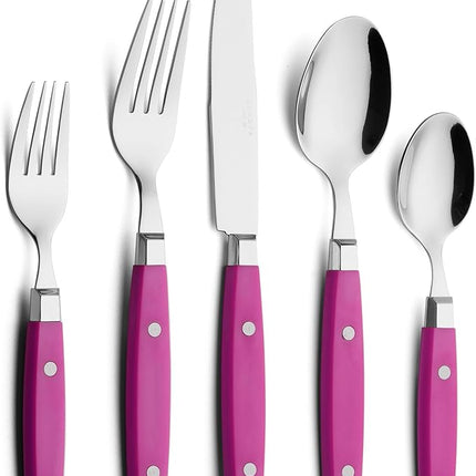 ANNOVA Silverware Set Stainless Steel Cutlery Color Handle With Rivet/Retro Flatware (Pink, 20 Pieces)