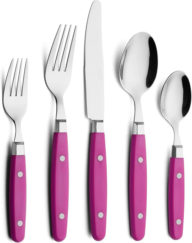 ANNOVA Silverware Set Stainless Steel Cutlery Color Handle With Rivet/Retro Flatware (Pink, 20 Pieces)