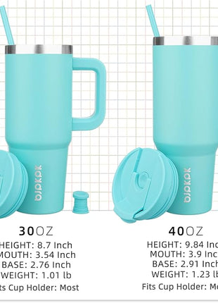 BJPKPK 30 oz Insulated Tumbler With Lid And Straw Stainless Steel Tumblers Cup With Handle For Women And Men,Turquoise
