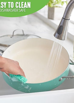 GreenLife Artisan Healthy Ceramic Nonstick, 5QT Saute Pan Jumbo Cooker with Helper Handle and Lid, Stainless Steel Handle, Induction, PFAS-Free, Dishwasher Safe, Oven Safe, Turquoise