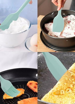 Silicone Spatulas Set, Rubber Spoon Spatula Heat Resistant Spoonula One Piece Design Seamless Spatula Non-Stick Scrapers Baking Mixing Tool (Light Green)