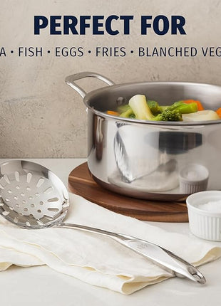 Zulay Kitchen Stainless Steel Slotted Spoon - 14.5” Large Skimmer Frying Spoon for Draining & Serving - Heat-Resistant, Rust-Proof & Dishwasher Safe Kitchen Utensil for Everyday Use