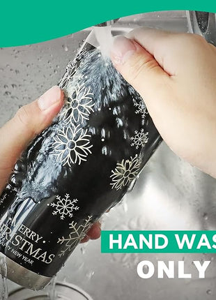 HAUSHOF 20oz Christmas Tumbler, Stainless Steel and Double Wall Insulated Travel Coffee Mug with Lid, Good Choice for Christsmas Gifts-Black with Snowflakes