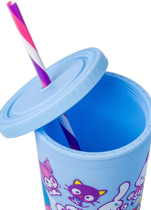 Silver Buffalo Sanrio Hello Kitty and Friends Featuring Little Twin Stars, My Melody, Kuromi, Keroppi, Chococat, Cinnamoroll, Pompompurin, Pochacco, Tuxedo Sam, Badtz-Maru Matte Plastic Tumbler, 20oz