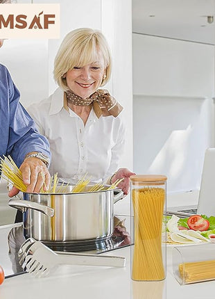 ComSaf Glass Food Storage Containers Set, 3 Pcs Airtight Clear Food Jars with Lids, Square Stackable Kitchen Canisters, Glass Jars For Spaghetti Pasta, Spice, Sugar, Candy, Tea, and Coffee Beans