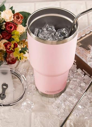 D·S 30oz Sakura Pink Tumbler Stainless Steel Double Wall Vacuum Insulated Mug with Straw and Lid, Cleaning Brush for Cold and Hot Beverages