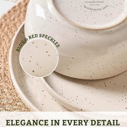 Famiware Meteor Plates and Bowls Sets for 4, 12 Pieces Dinnerware Sets, Microwave and Dishwasher Safe Dishes Set, Creamy White