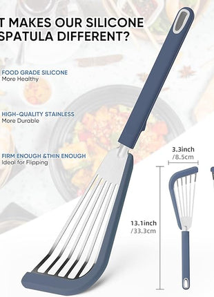 Nonstick Fish Spatula,Maywe Tanso Thin Slotted Spatulas Turner Silicone Fish Spatulas for Nonstick Cookware,High Heat Resistant BPA Free Cooking Utensils,Ideal for Fish,Eggs,Pancakes