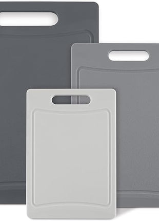 COOK WITH COLOR Non-Slip Cutting Board Set – Kitchen Essentials with Easy Grip Handle for Meat, Veggies, and Fruits, 3 Cutting Boards, Gray