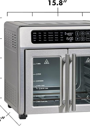 Emeril Lagasse Extra Large French Door Air Fryer Toaster Oven Combo, 24 Cooking Functions and Digital Controls, 7 Accessories Included, Stainless Steel Finish, 26QT Capacity