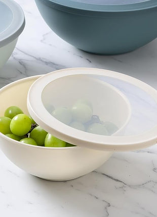 COOK WITH COLOR Mixing Bowls with TPR Lids - 12 Piece Plastic Nesting Bowls Set includes 6 Prep Bowls and 6 Lids, Microwave Safe (Teal)