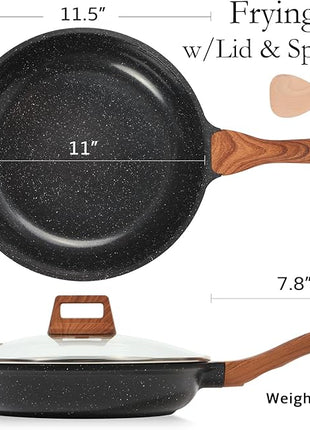 ESLITE LIFE Nonstick Ceramic Frying Pan Skillet with Lid, Non-Toxic Egg Omelette Kitchen Cooking Pans Compatible with All Stovetops (Gas, Electric & Induction), PTFE & PFOA Free (Black, 11" w/Lid)