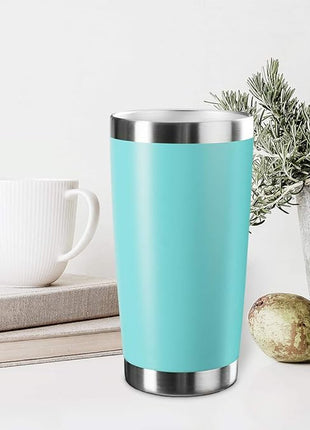 20oz Tumbler Bulk Stainless Steel Vacuum Insulated Tumblers with Lid Double Wall Travel Mug, Powder Coated Coffee Cup, Suitable for Ice Drinks and Hot Beverage (Light blue 12pack)