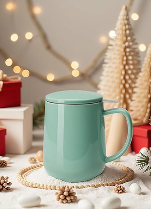 Sweese 20 OZ Porcelain Tea Mug with Infuser and Lid, Loose Leaf Tea Cup, Gifts for Tea Lover - Mint Green