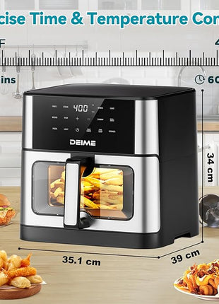DEIME Air Fryer 10.2 QT Oilless 1700W Large Capacity Oven Air Fryers Healthy Cooker with 10 Preset, Large AirFryer for Families Visual Cooking Window, Non-Stick Basket, Included Recipe
