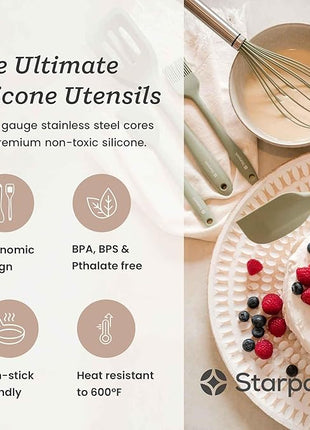 Starpack 'Flip & Whip' Premium Silicone Baking Utensils Set (5 Pcs) - Cooking Utensils with Heat Resistant to 600°F - Baking Utensils - Large & Small Spatulas, Whisk & Basting - Brush Baking Tool Set