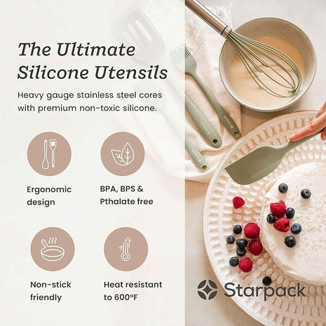 Starpack 'Flip & Whip' Premium Silicone Baking Utensils Set (5 Pcs) - Cooking Utensils with Heat Resistant to 600°F - Baking Utensils - Large & Small Spatulas, Whisk & Basting - Brush Baking Tool Set