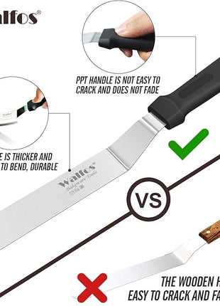 Walfos Icing Spatula, Stainless Steel Cake Spatula with Sturdy and Durable Handle Cake Decorating Spatula - Multi purpose Use for Home, Kitchen or Bakery (6” Angled + 8" Straight)…