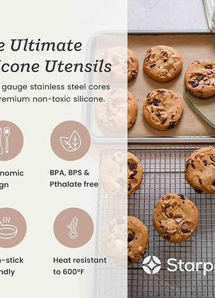 Starpack 'Flex & Flip' Flexible Silicone Turner Spatula Set (3 Pcs) - High Heat Resistant Spatulas for Cooking Egg 600°F - Silicone Pancake Turner Spatula, LFGB Grade Non Stick Rubber Kitchen Utensils