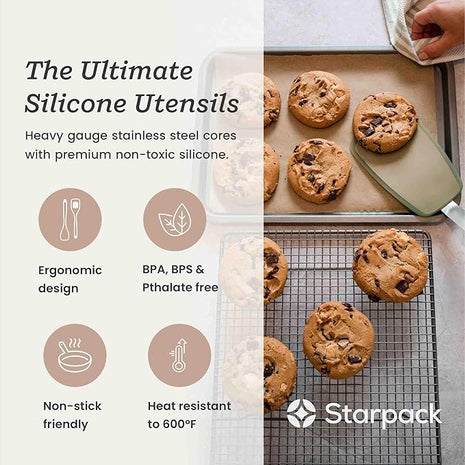 Starpack 'Flex & Flip' Flexible Silicone Turner Spatula Set (3 Pcs) - High Heat Resistant Spatulas for Cooking Egg 600°F - Silicone Pancake Turner Spatula, LFGB Grade Non Stick Rubber Kitchen Utensils