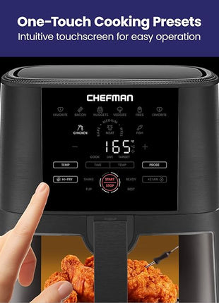 CHEFMAN 5-Quart Digital Air Fryer with Temperature Probe, 8 Customizable Cooking Presets, Large Easy-View Window, Give Your Food an Extra Crispy Finish, Nonstick Dishwasher-Safe Basket & Tray, Black