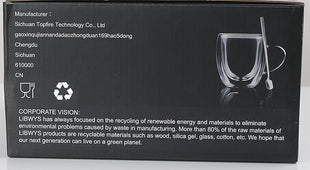 LIBWYS 4 Pack 250ml Double Walled Glass Coffee Mugs with 4 Spoons, Cappuccino Latte Tea Cups with Handle, Heat Resistant Drinking Glasses