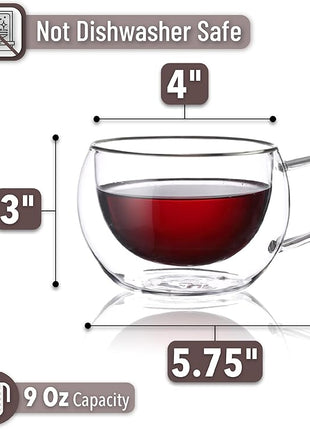 BTaT Insulated Coffee Cups - Set of 4 (9 oz, 270 ml), Double Wall Glass Tea & Latte Mugs