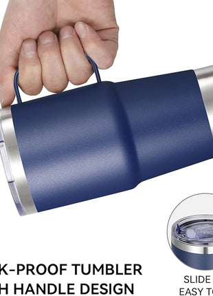 VEGOND 20 oz Tumbler with Handle Lid and Straw, Stainless Steel Insulated Travel Coffee Mug Spill Proof Double Wall Metal Tumbler Cup Keeps Drink Hot and Cold, Navy Blue 1 Pack