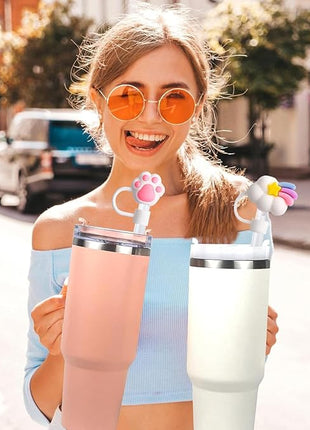 8Pc Straw Cover for Stanley Cup, Silicone Straw Topper for Stanley Cup 30&40oz with Tumblers, 10mm 0.4in Lid Accessories (Reusable)