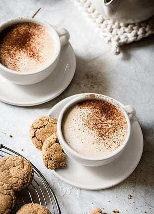 LE TAUCI 8 oz Cappuccino Cups with Saucers, Heavyweight Ceramic Large Coffee Cup for Au Lait, Double shot, Latte, Cafe Mocha, Tea - Dishwasher Safe, Set of 4, White