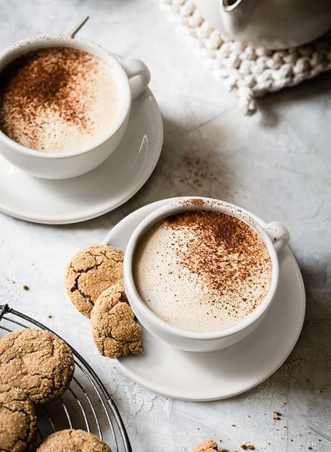 LE TAUCI 8 oz Cappuccino Cups with Saucers, Heavyweight Ceramic Large Coffee Cup for Au Lait, Double shot, Latte, Cafe Mocha, Tea - Dishwasher Safe, Set of 4, White