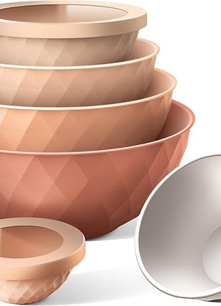 COOK WITH COLOR Mixing Bowls with Lids - 12 Piece Plastic Nesting Bowls Set includes 6 Prep Bowls and 6 Lids, Diamond Design - Microwave Safe, Orange