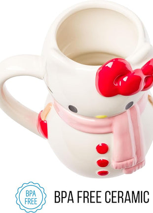 Silver Buffalo Sanrio Hello Kitty Christmas Holiday Snow Man Ceramic 3D Sculpted Mug, 20 Ounces