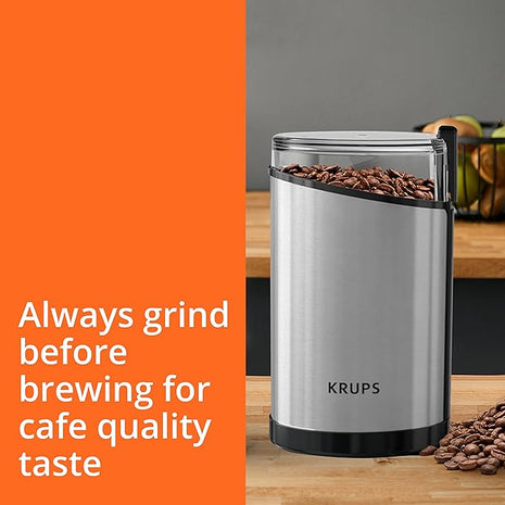 KRUPS Electric Coffee Grinder: 3 oz Capacity, 200 Watts - Versatile for Beans, Spices, Nuts - One-Touch Operation, Customizable Grind for 12 Cups - Ideal for Espresso, French Press