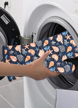 Oven Mitts Cotton Fashion Cute Cowry Design 1pair Heat Resistant Oven Gloves Safe Cooking Baking Grilling Barbecue Machine Washable Pot Holders (Cowry)