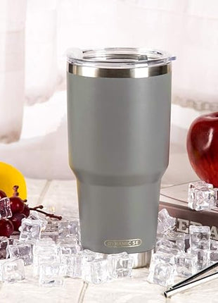 D·S 30oz Grey Tumbler Stainless Steel Insulated Travel Mug with Straw Lid Cleaning Brush (30oz Grey)