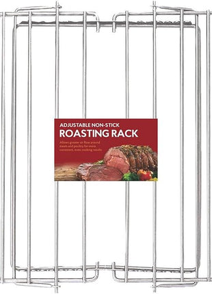 HIC Kitchen Roasting Adjustable Baking Rack, Chrome-Plated Steel, Adjusts to 7 Different Positions, 11.5 x 10.5 x 0.5-Inches