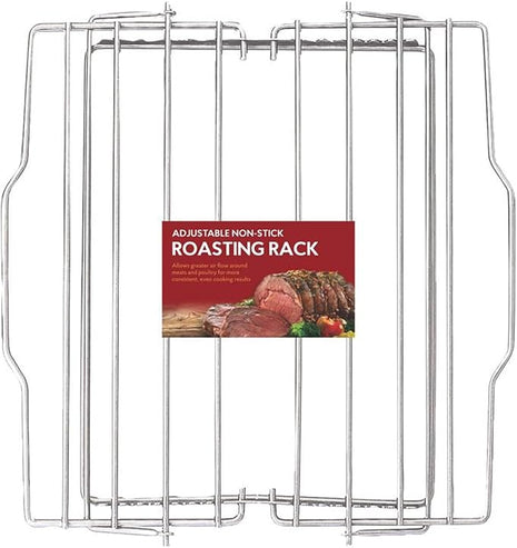 HIC Kitchen Roasting Adjustable Baking Rack, Chrome-Plated Steel, Adjusts to 7 Different Positions, 11.5 x 10.5 x 0.5-Inches