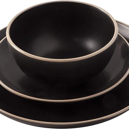 Gibson Home Rockaway 12-Piece Stoneware Dinnerware Set, Service for 4 – Modern Round Plates and Bowls, Dishwasher & Microwave Safe, Black
