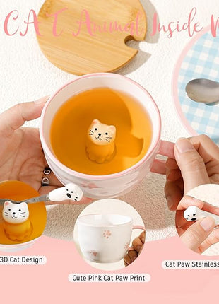 BigNoseDeer Kawaii Cat Mug with 3D Kitty Inside Cute Mugs Ceramic Tea Cup Coffee Mug Gifts for Women Girlfriend Kids White Elephant Gifts (13oz)
